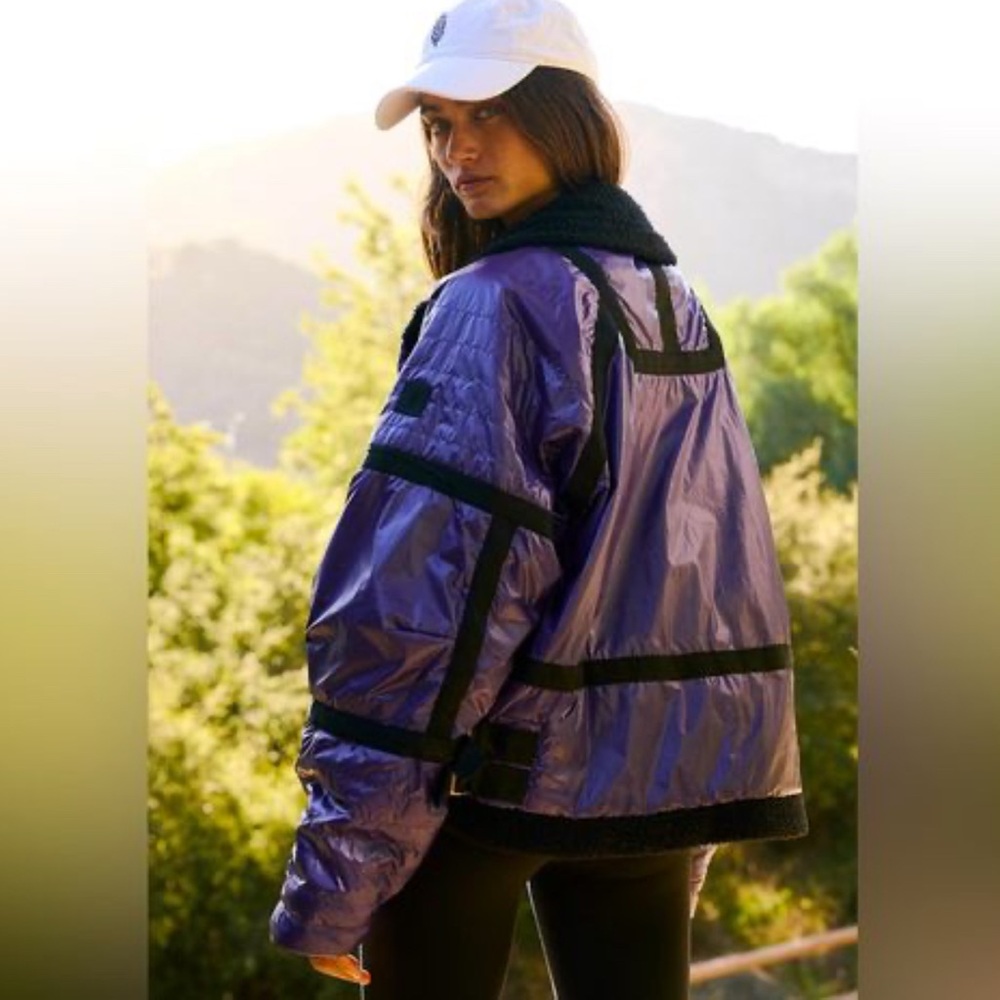 NEW Free People Movement Vagabond Fleece‎ Bomber Jacket in Royal Purple